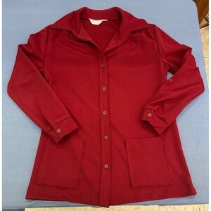 Vintage Sears Fashions Womens Burgundy Red Button Front Shirt Jacket Sz M 1970s